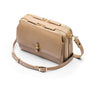 Small leather shoulder bag, taupe saffiano, side