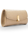 Woven leather clutch bag, taupe,  side