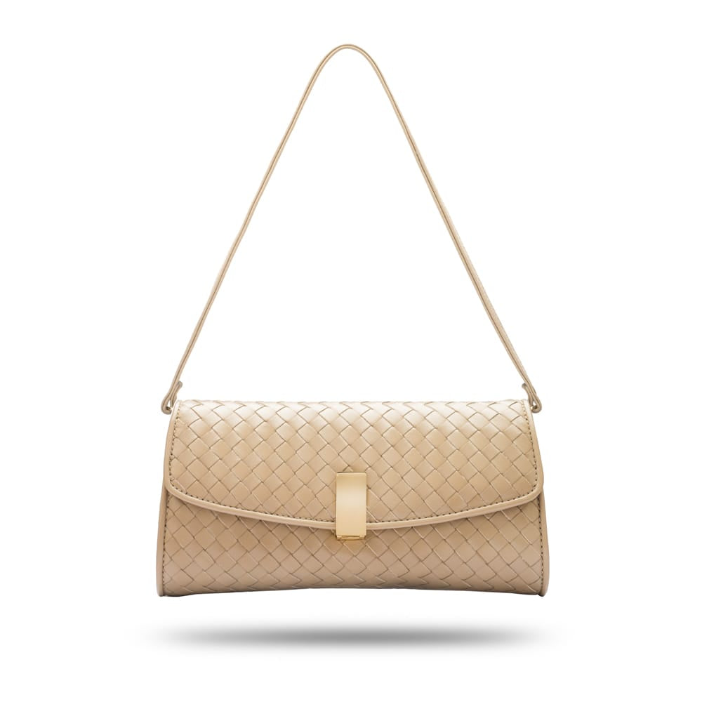 Woven leather clutch bag, taupe, with leather strap