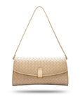 Woven leather clutch bag, taupe, with leather strap