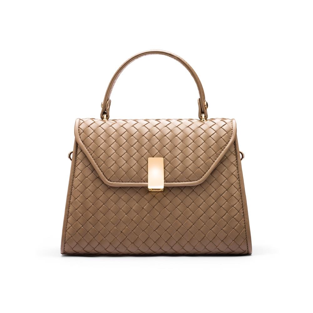 Woven leather Sabrina bag, taupe, front