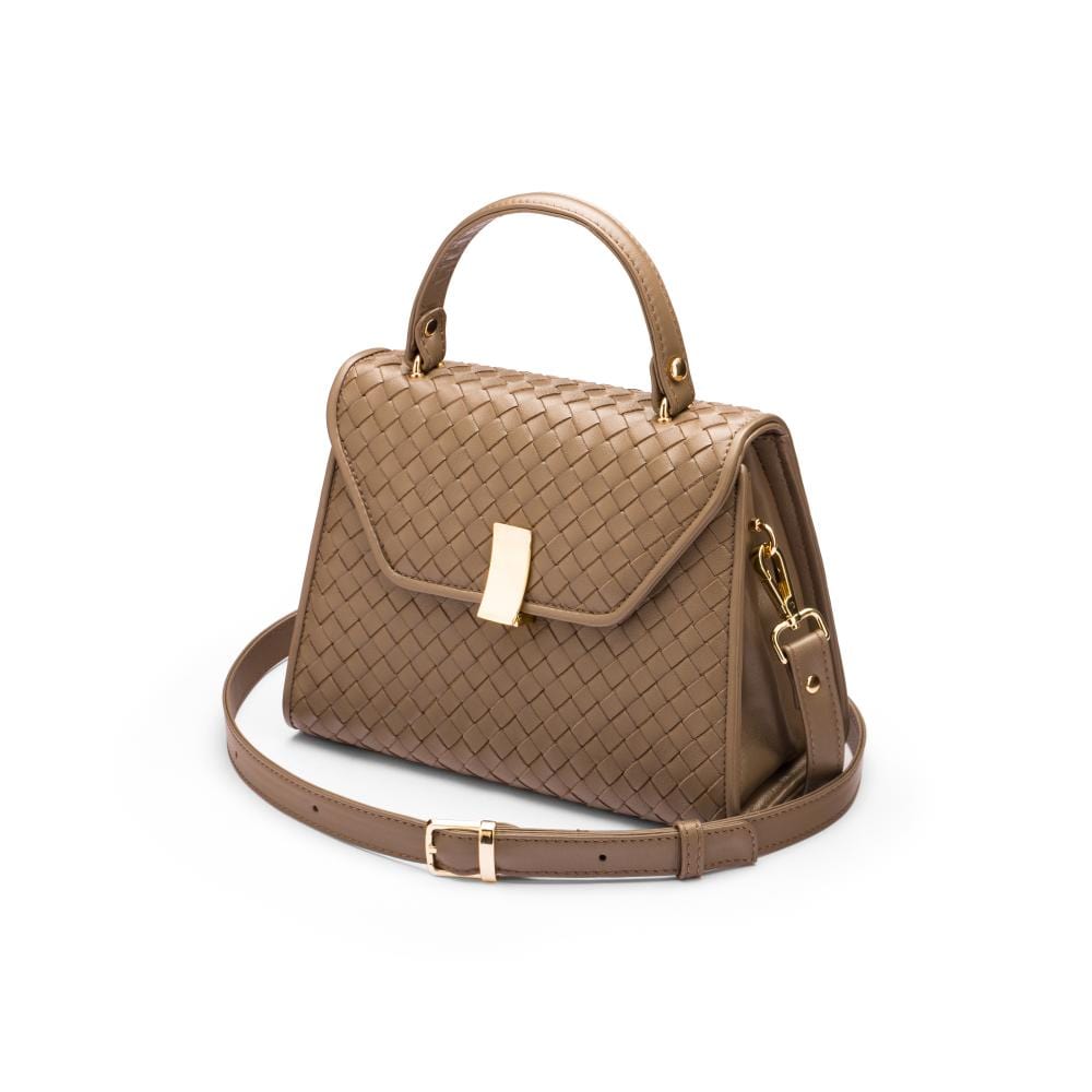 Woven leather Sabrina bag, taupe, side