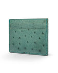 Flat ostrich leather credit card case, teal ostrich leather, side