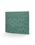 Flat ostrich leather credit card case, teal ostrich leather, back