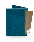 Slim Real Ostrich Leather Bifold Card Wallet with RFID, Teal, back