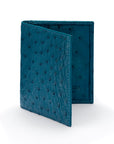 Slim Real Ostrich Leather Bifold Card Wallet with RFID, Teal, front