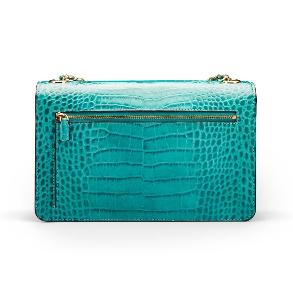 Leather chain bag, turquoise croc, back