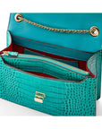 Leather chain bag, turquoise croc, inside