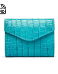 RFID Large leather purse with 15 CC, turquoise croc, front