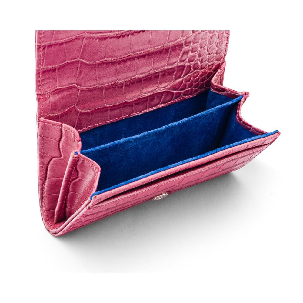 Small leather concertina purse, pink croc, inside