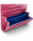 Small leather concertina purse, pink croc, inside