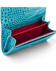 Small leather concertina purse, turquoise croc, inside