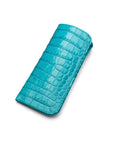 Small leather glasses case, turquoise croc, front