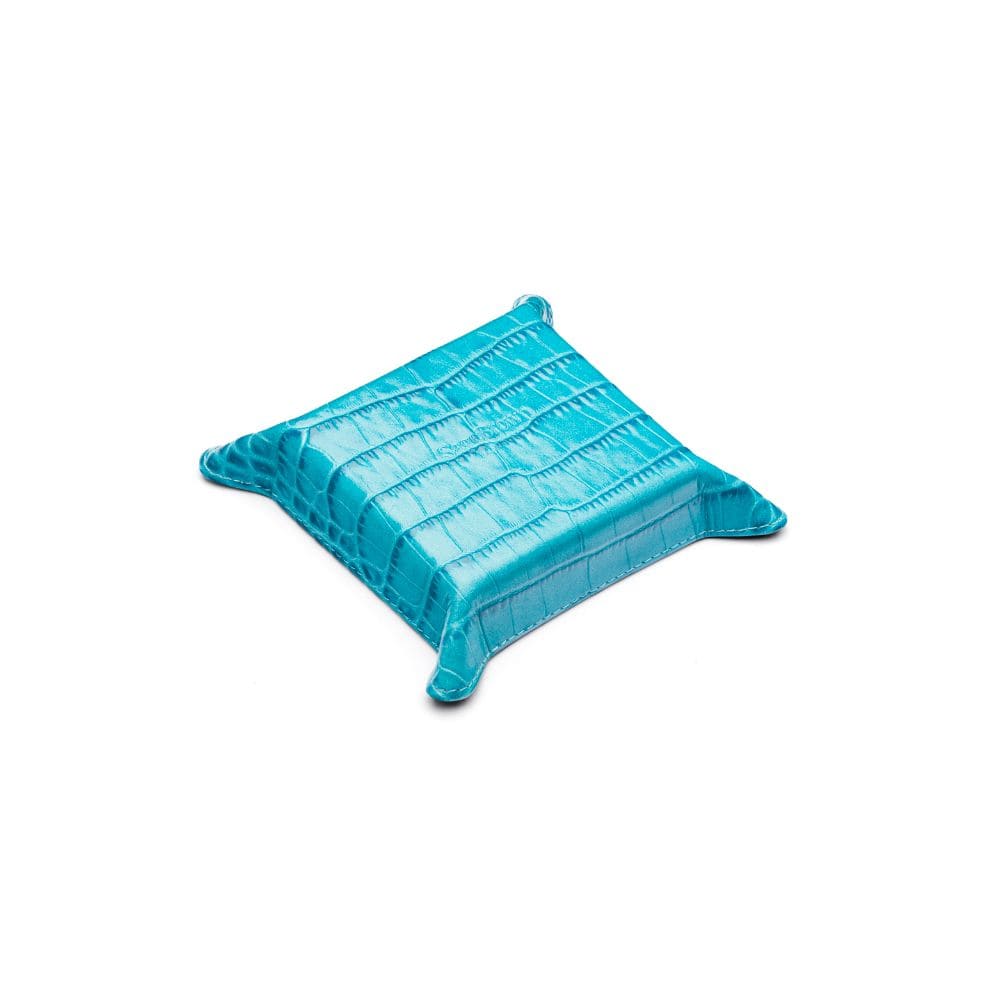 Small leather valet tray, turquoise croc, base
