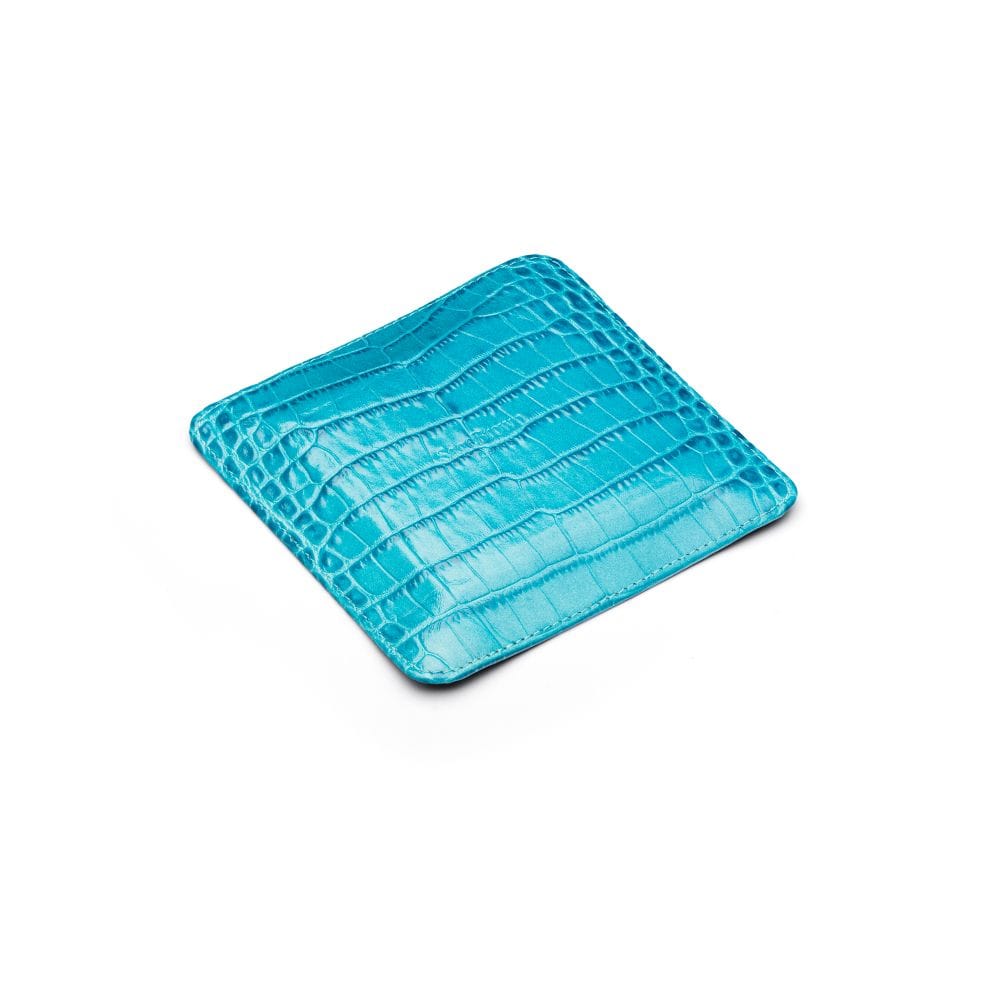 Small leather valet tray, turquoise croc, flat base