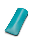 Large leather glasses case. soft turquoise, front