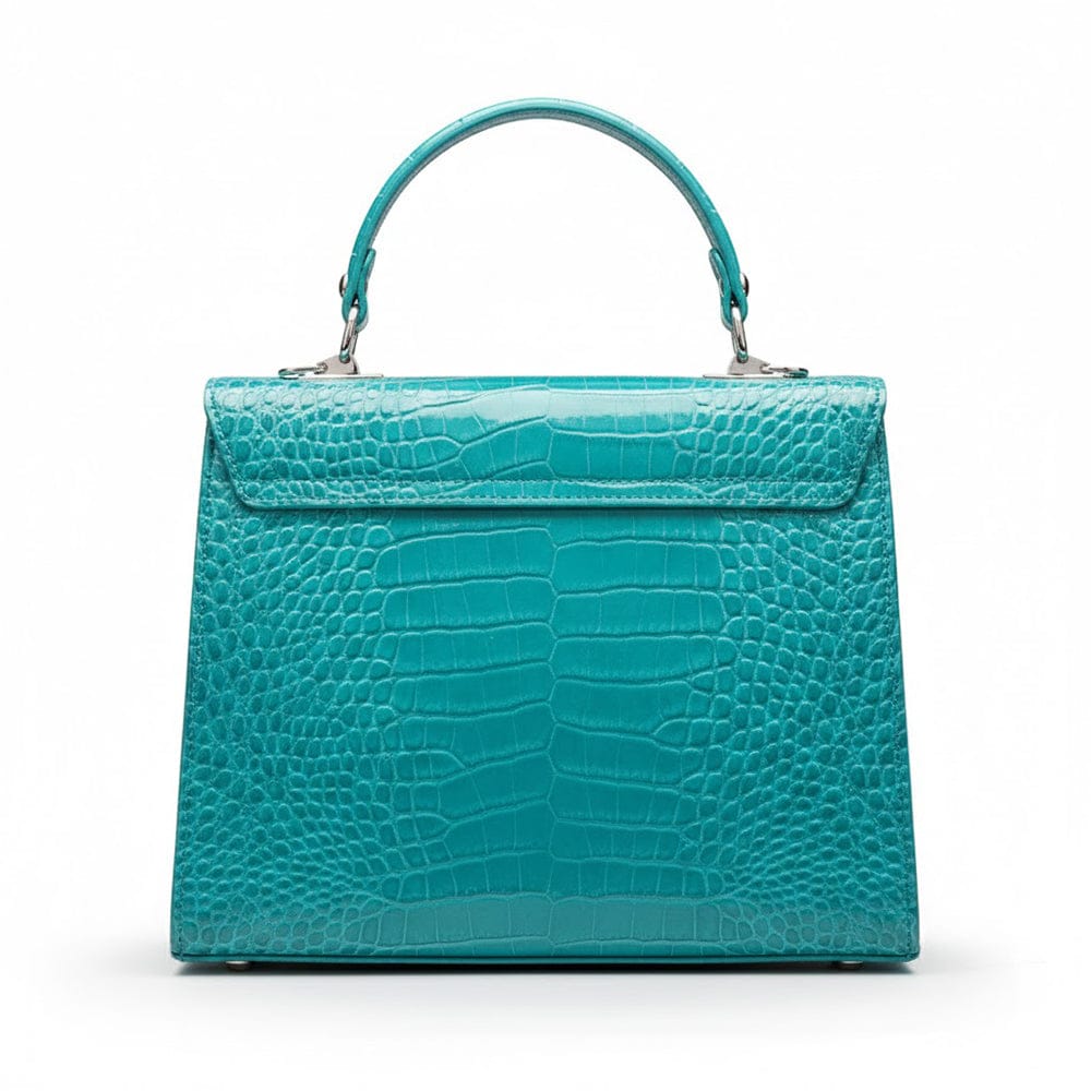 Leather Catherine bag, turquoise patent croc, back