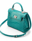 Leather Catherine bag, turquoise patent croc, side