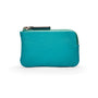 Miniature leather coin purse with key chain, turquoise, front