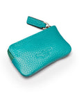 Miniature leather coin purse with key chain, turquoise, back