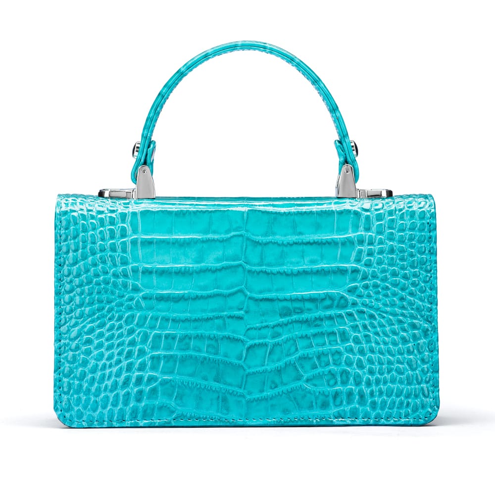 Luxury Leather Maya Top Handle Crossbody Bag, Turquoise Patent Croc, back