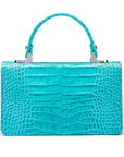 Luxury Leather Maya Top Handle Crossbody Bag, Turquoise Patent Croc, back