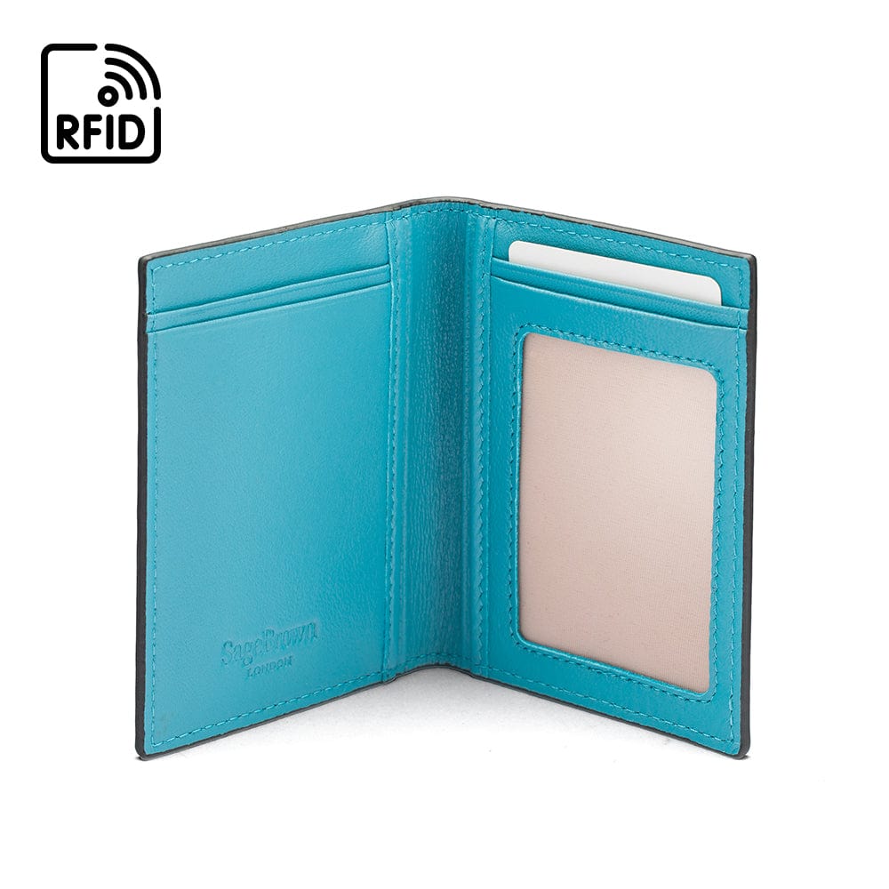 RFID Credit Card Wallet in turquoise leather, inside