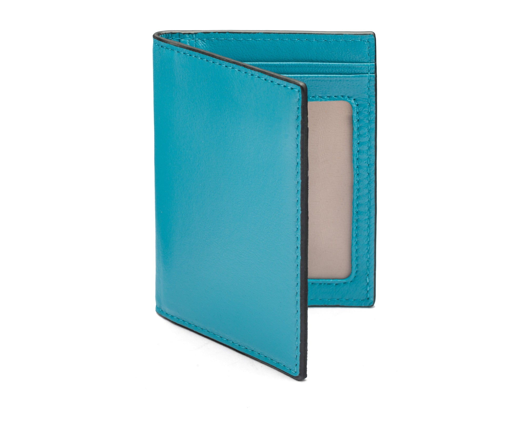 RFID Credit Card Wallet in turquoise leather, front