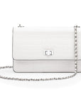 Leather chain bag, white croc, front