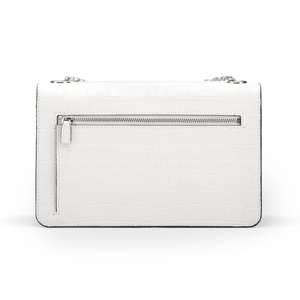 Leather chain bag, white croc, back