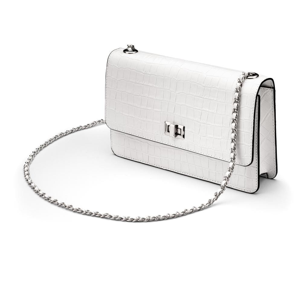 Leather chain bag, white croc, side