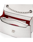 Leather chain bag, white croc, inside