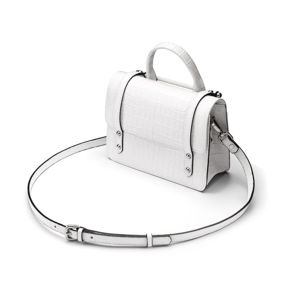 Mini music bag, white croc, with detachable strap