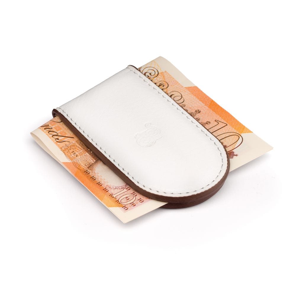Leather Magnetic Money Clip, white, front