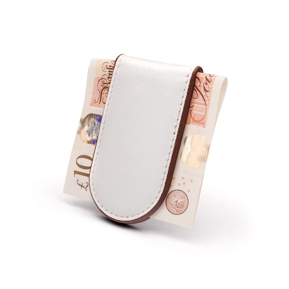 Leather Magnetic Money Clip, white, back