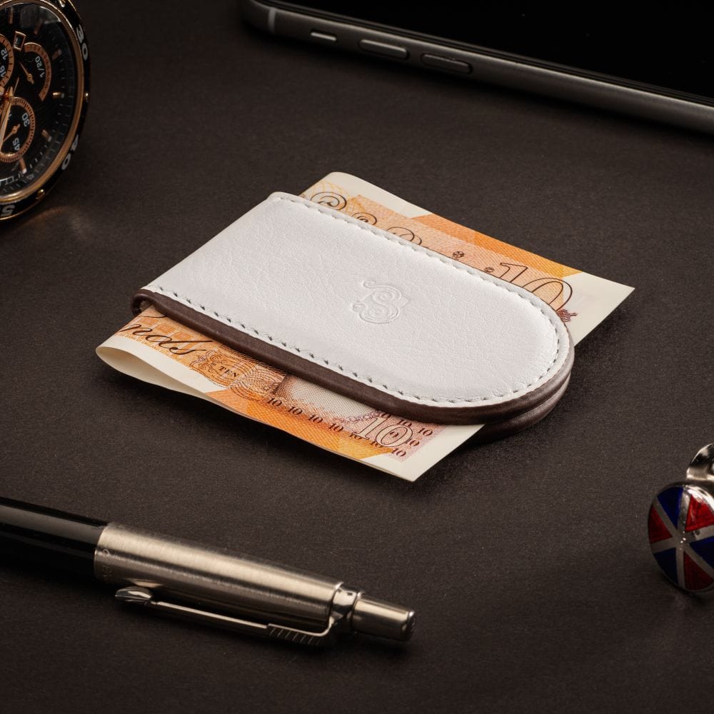 Leather Magnetic Money Clip, white, lifestyle