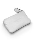 Miniature leather coin purse with key chain, white, back