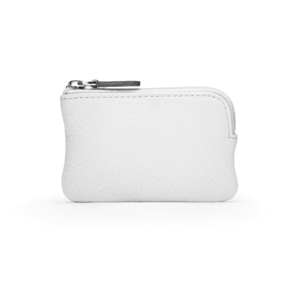 Miniature leather coin purse with key chain, white, front