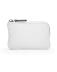 Miniature leather coin purse with key chain, white, front