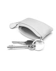 Miniature leather coin purse with key chain, white, inside