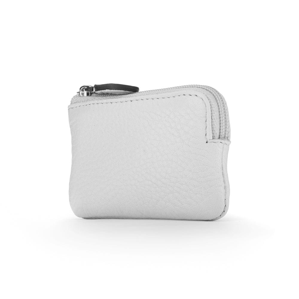 Miniature leather coin purse with key chain, white, side