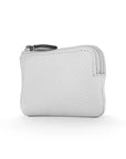 Miniature leather coin purse with key chain, white, side