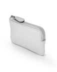 Miniature leather coin purse with key chain, white, top