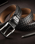 Woven leather belt for men, black, lifestyle