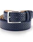 Woven leather belt for men, navy, buckle