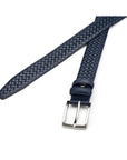 Woven leather belt for men, navy, chisel tip