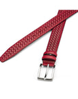 Woven leather belt for men, red, chisel tip