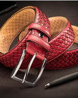 Woven leather belt for men, red, lifestyle