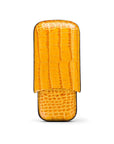 Double leather cigar case, yellow croc, front