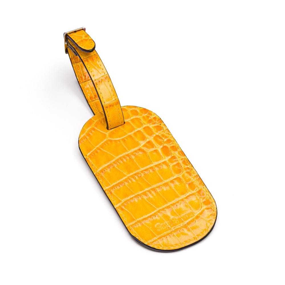Leather luggage tag, yellow croc, back